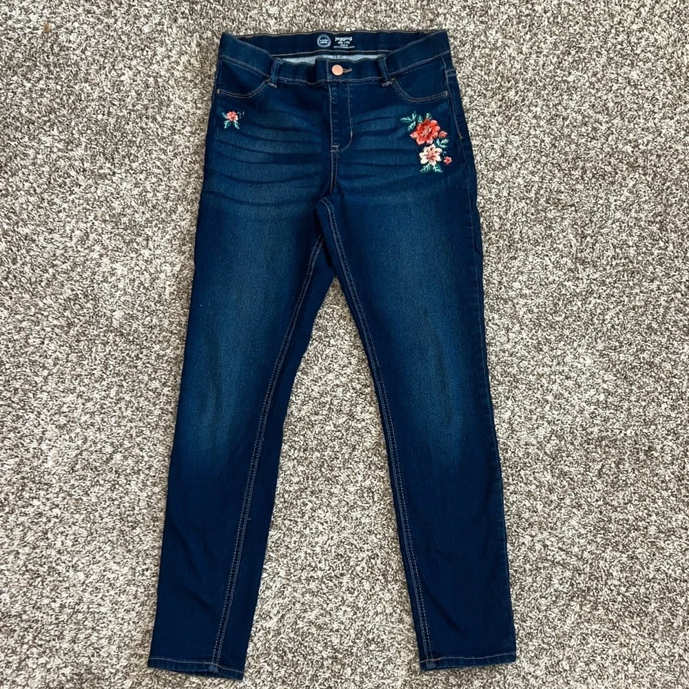 Wonder Nation Dark Blue Jeans with Floral Embroidery - Picture 3 of 6